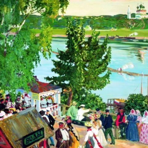 Кустодиев Борис Михайлович «Гуляние на Волге» (1909 г.)