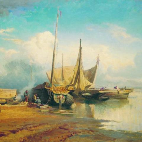 Васильев Федор Александрович «Вид на Волге. Барки» (1870 г.)
