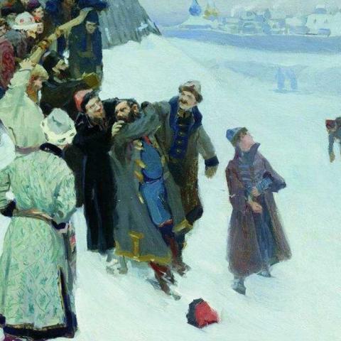 Борис Михайлович Кустодиев. «Кулачный бой на Москва-реке», 1897 г.