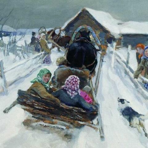 Алексей Степанович Степанов. «Катание на Масленицу», 1910 г.
