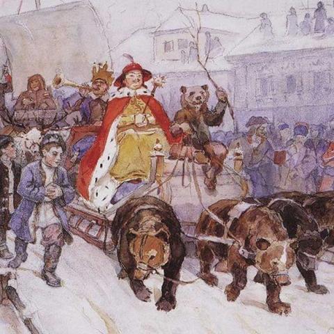 Василий Иванович Суриков. «Большой маскарад в 1722 году на улицах Москвы с участием Петра I и князя-кесаря И. Ф. Ромодановского», 1900 г.