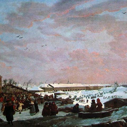 Жерар Делабарт. «Вид ледяных гор в Москве во время Сырной недели (Масленица)», 1795 г.