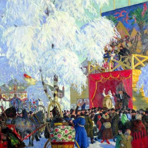 Борис Михайлович Кустодиев «Балаганы», 1917 г.