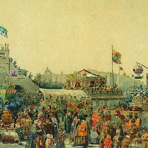Василий Семенович Садовников «Балаганы на Адмиралтейской площади», 1849 г.